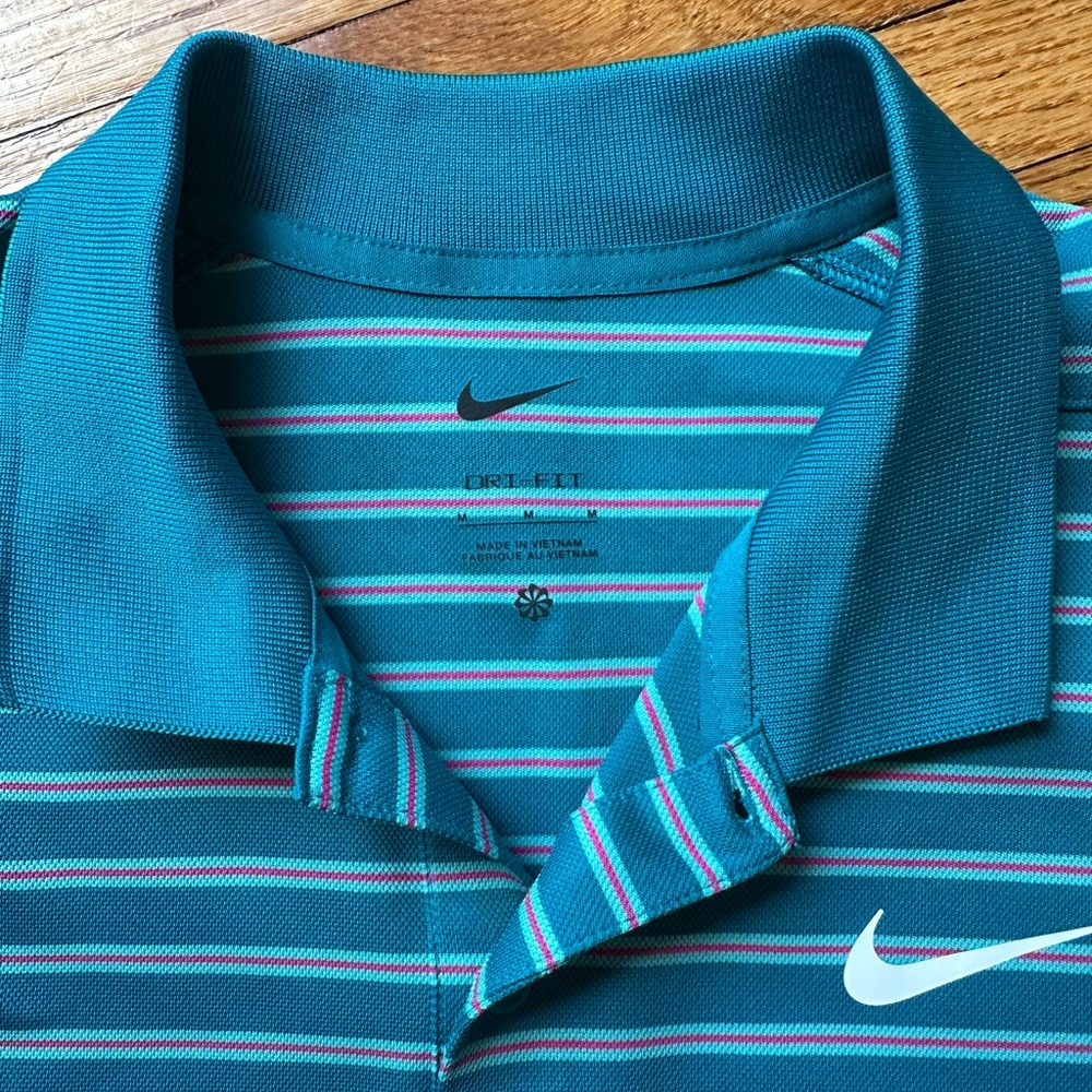 Nike Men's Teal Striped Polo Shirt